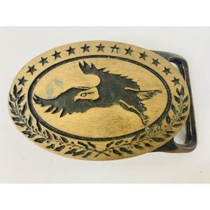 Tech Ether Guild Belt Buckle Solid Brass Bald Eagle in Flight 1975 Oval Vintage